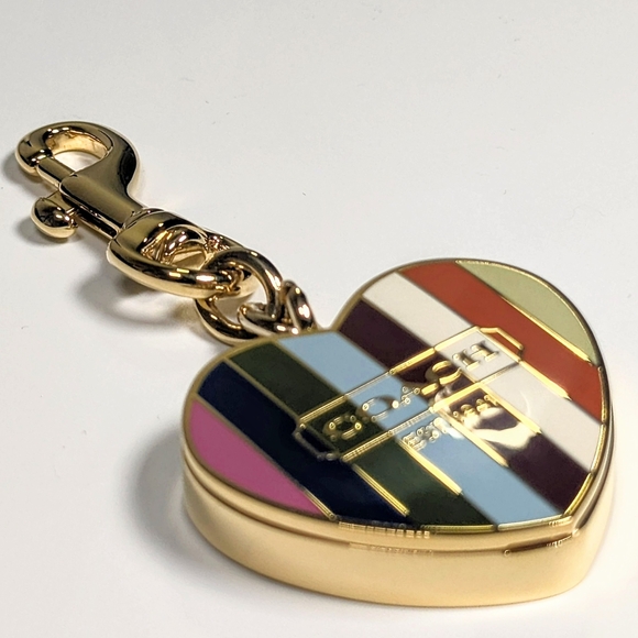Coach Vintage Legacy Stripe Heart Pillbox Bag Charm Locket Keychain - Picture 5 of 8